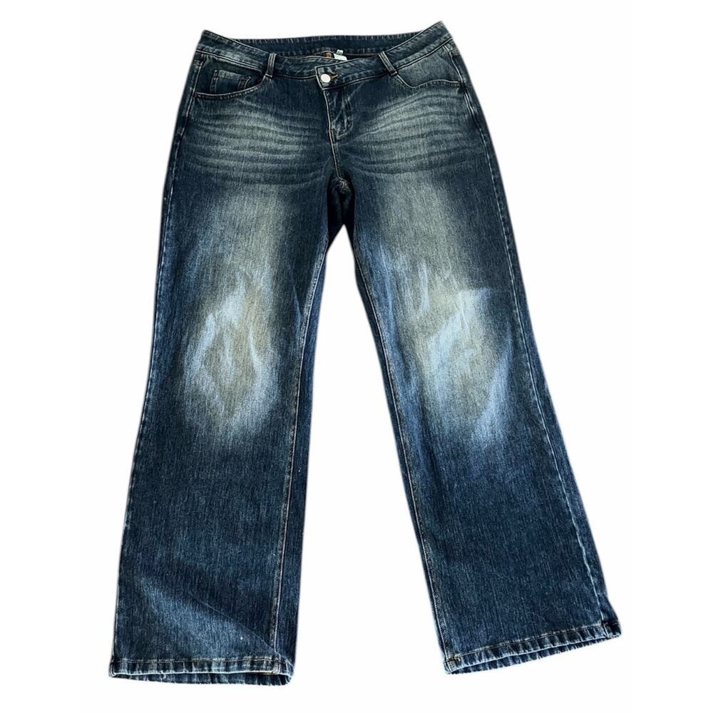 Halara Women's Blue Denim Jeans Faded Medium Wash 5-Pocket Button Zipper Solid